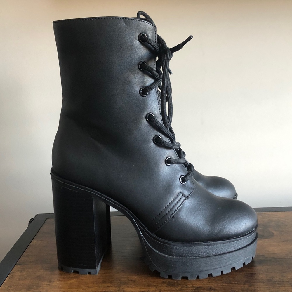 Black Platform Heel Combat Boots